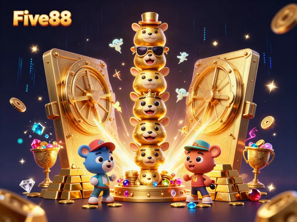 Experience thrilling gaming at Five88 with vibrant casino elements and captivating characters.