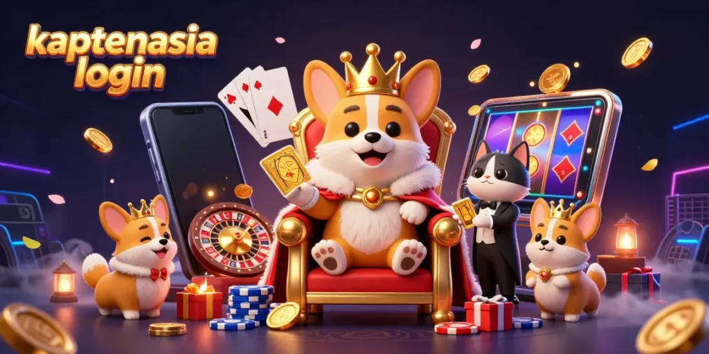 Masuk ke dunia perjudian dengan kaptenasia login yang memikat, menampilkan Corgi raja dan elemen kasino berwarna-warni.