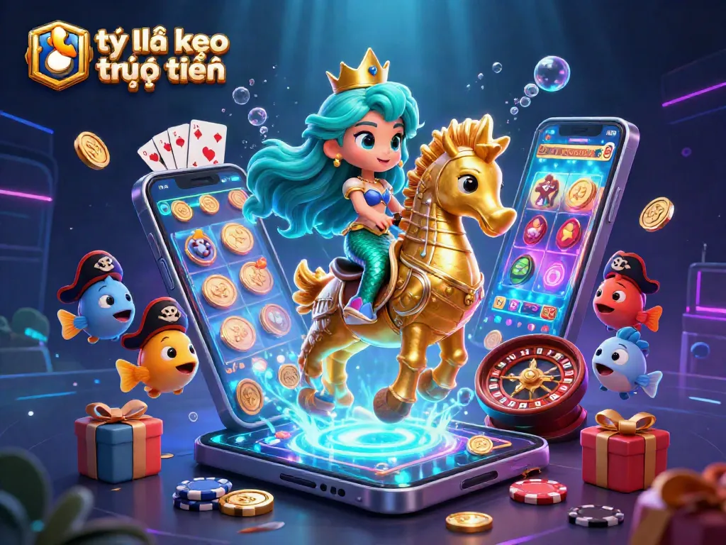 Engage with tỷ lệ kèo trực tuyến while enjoying a vibrant underwater casino scene with colorful characters.