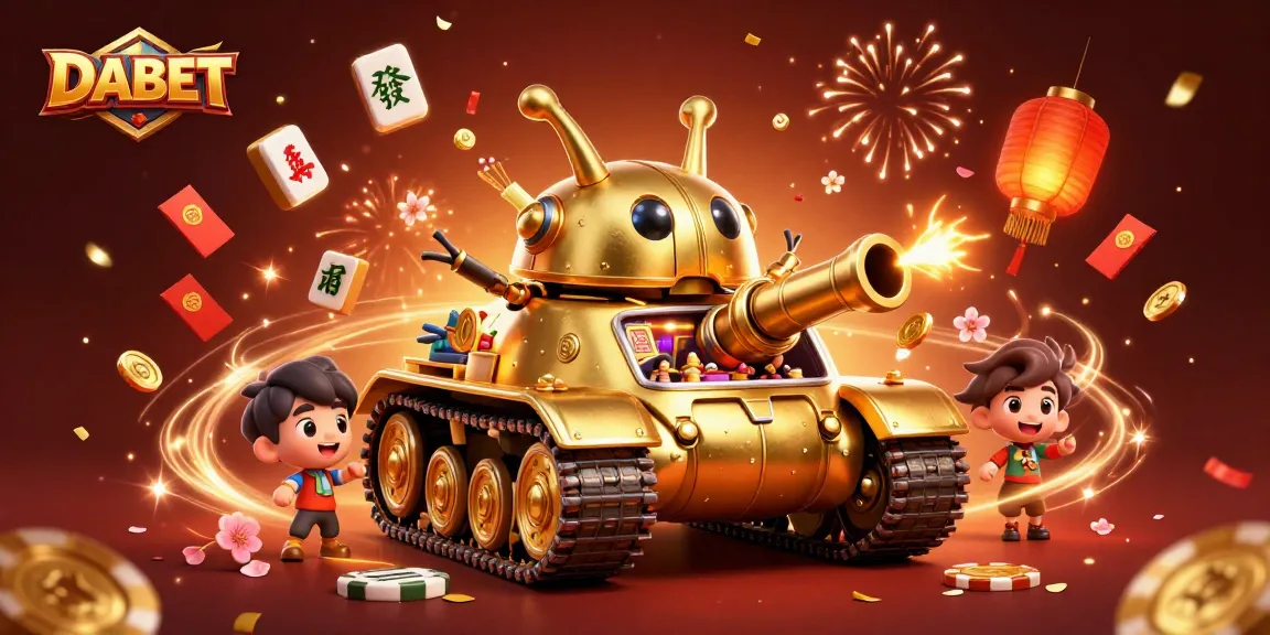 DABET offers an engaging experience with a 3D golden tank casino shooting confetti in a vibrant atmosphere.