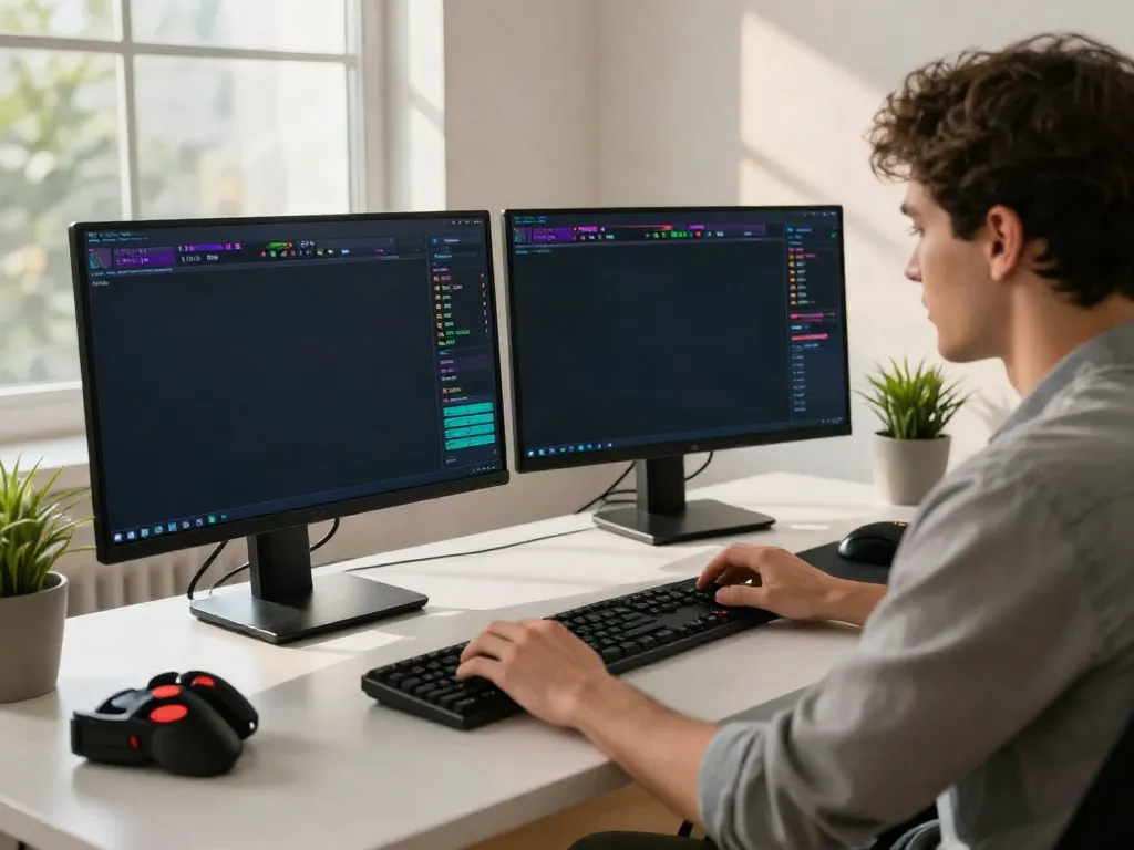 A young man engaged in online betting activities at https://five88bet.org/, surrounded by gaming accessories and monitors displaying sports odds.