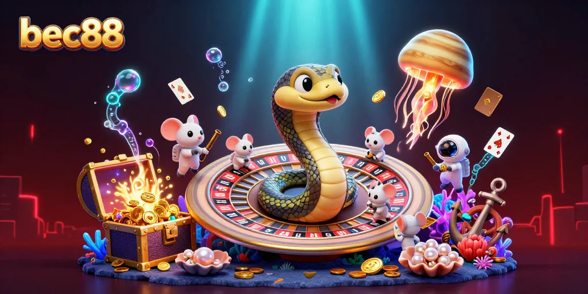 Engage with bec88's thrilling cosmic casino scene featuring vibrant characters in a dynamic gambling environment.