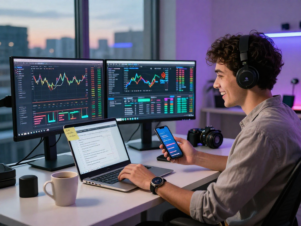 Un profesional entusiasta usando Immediate Edge en un entorno de trading digital.
