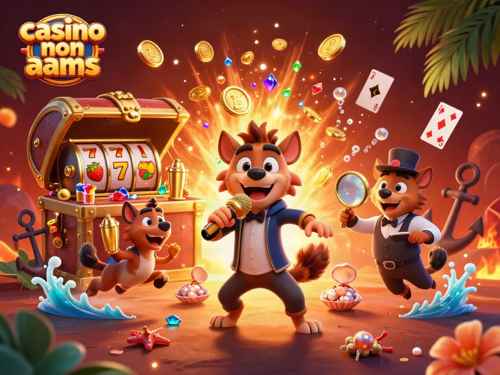 Un casino non AAMS animato da iene che si esibiscono e servono drink in un ambiente festoso.