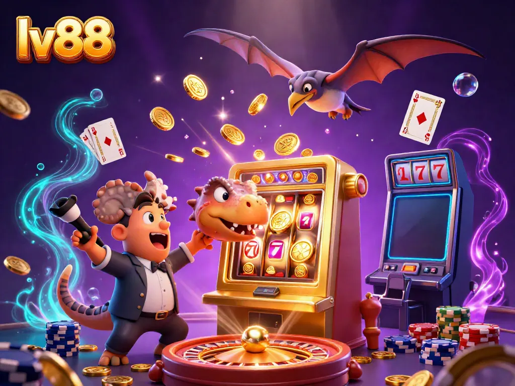 Experience the lv88 gaming thrill with a dinosaur-themed jackpot scene full of excitement.