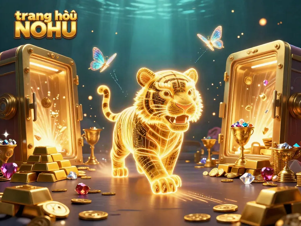 Experience the vibrant world of trang chủ NOHU where a neon-wireframe tiger roams a dazzling casino landscape.