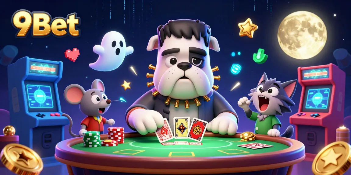 Experience thrilling gameplay at 9Bet with unique characters at a vibrant casino table.