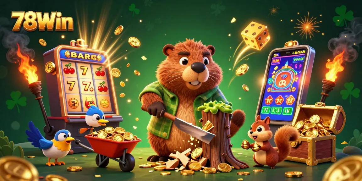 Experience thrilling gameplay with 78Win's animated characters collecting coins in a dynamic casino scene