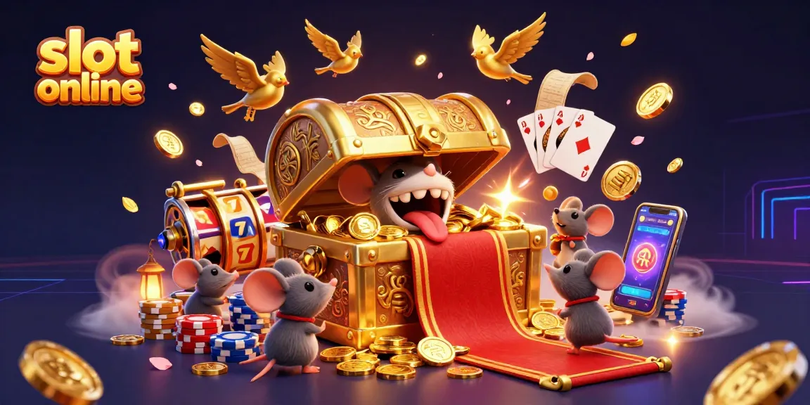 Engage in dynamic slot online action with golden treasures and game elements in a captivating 3D scene.